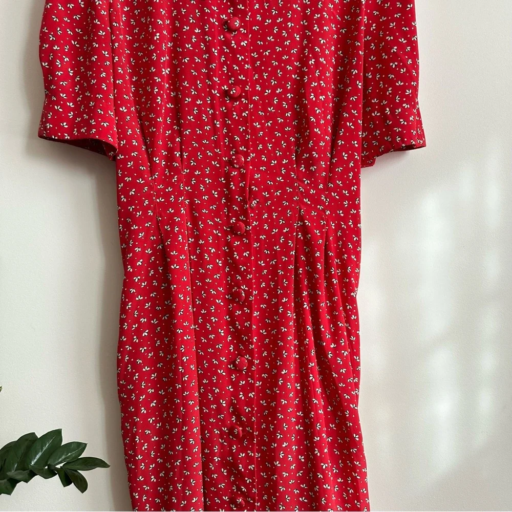 Vintage lace Peter Pan collared floral print button front midi dress- M/L - Picture 4 of 9